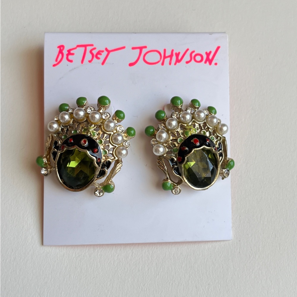 Betsey Johnson Green and Black Gemstone Earrings